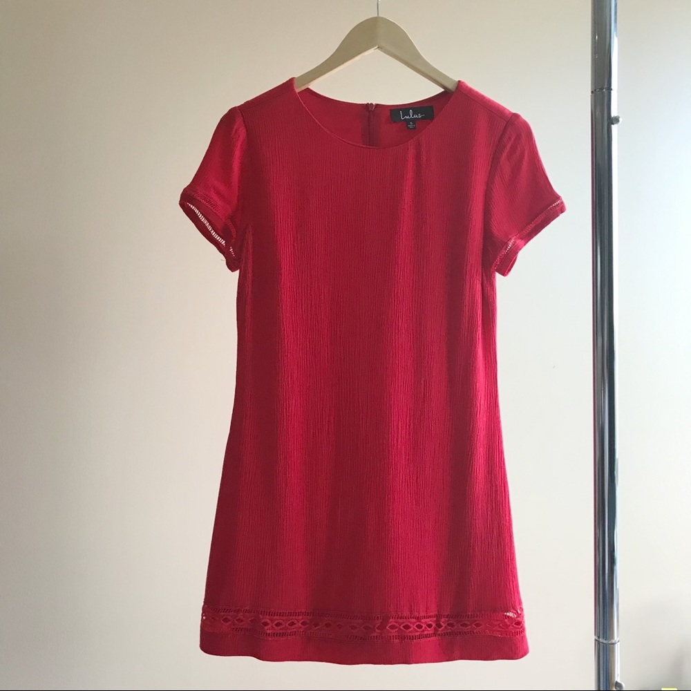 Lulu’s Red Embroidered Detail Mini Dress